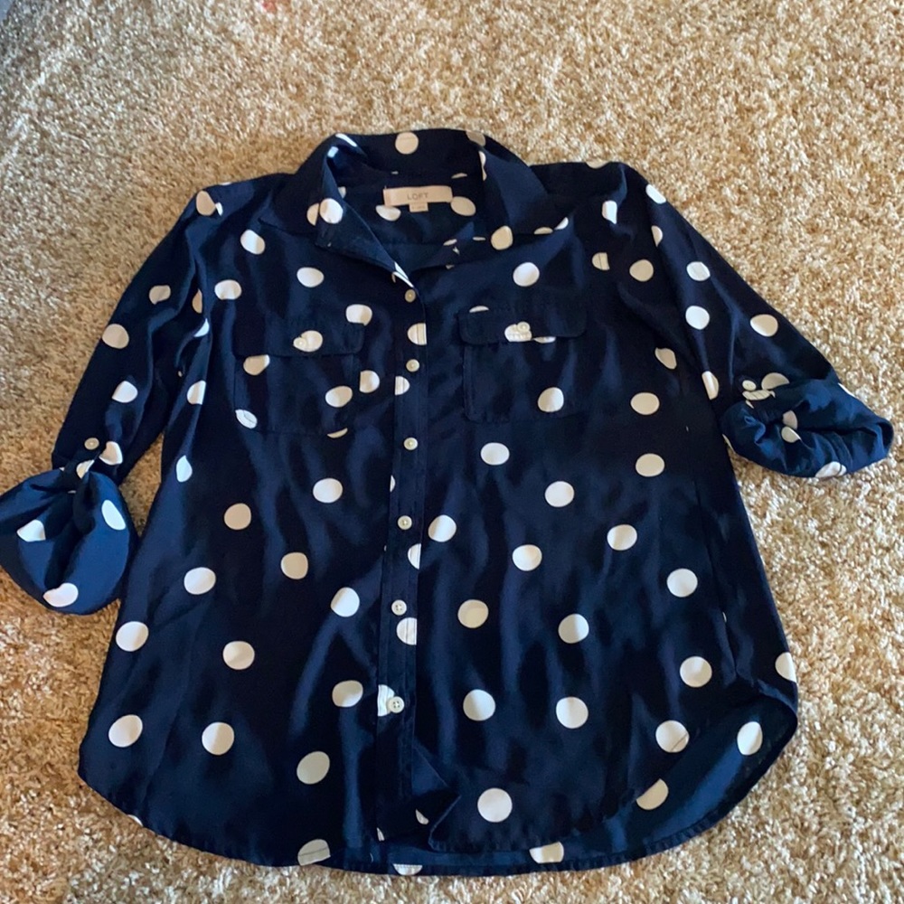 Navy and cream blouse